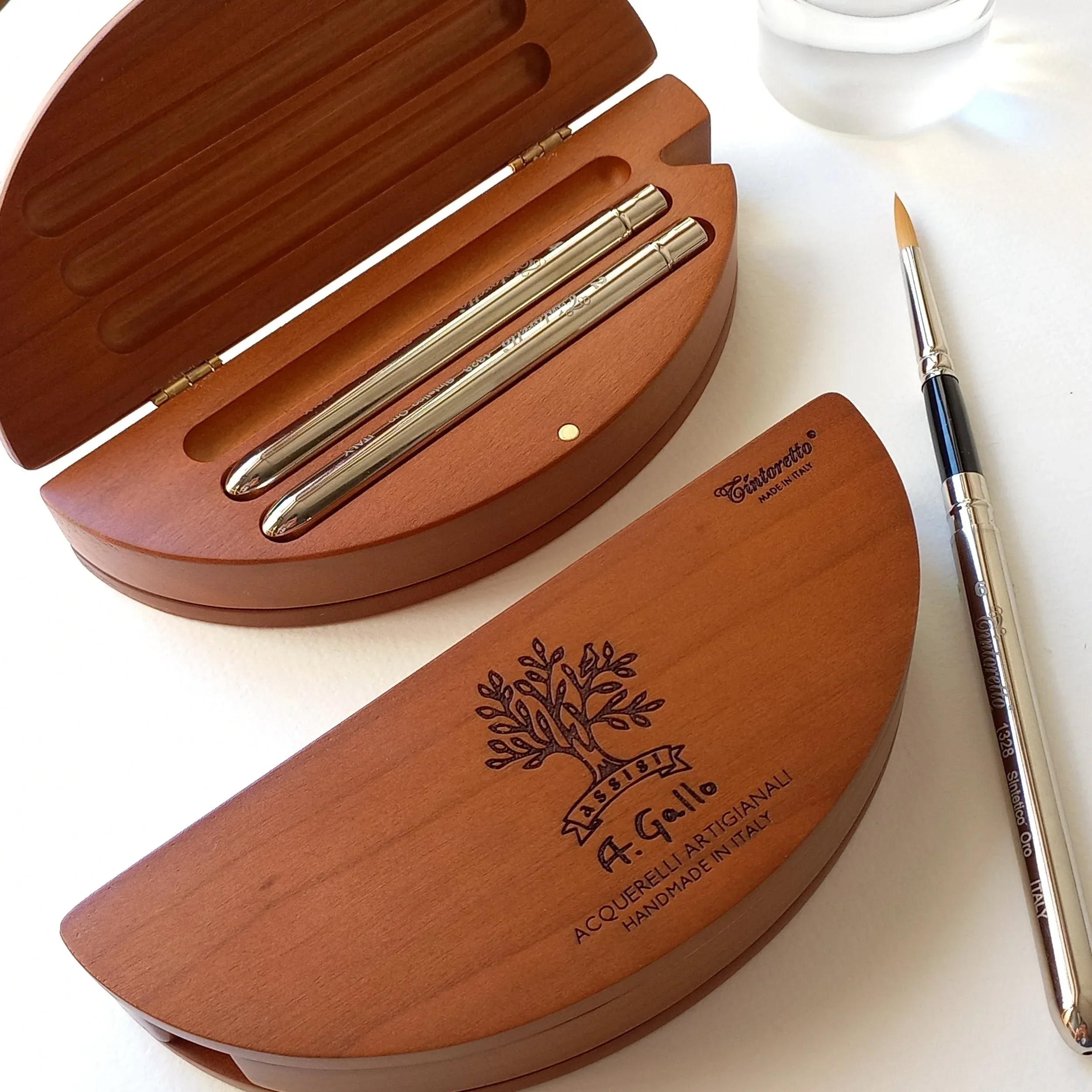 Artisan cherry wood palette with Brushes - Image 3